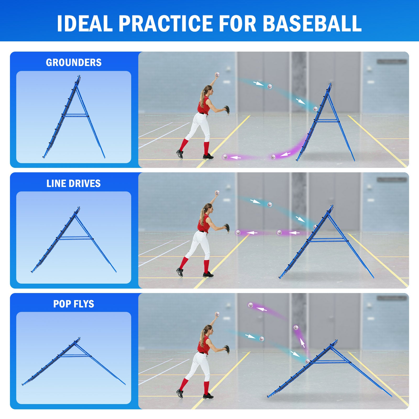 Winthai Volleyball Baseball Rebounder Net, Softball Rebounder Pitchback Net Quick Adjustments, Quick Adjustments Lacrosse Bounce Back Practice Equipment, Ideal for Outdoor Indoor and Backyard Training 6X4FT