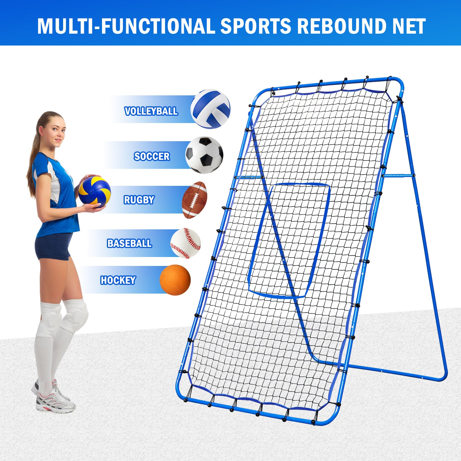 Winthai Volleyball Baseball Rebounder Net, Softball Rebounder Pitchback Net Quick Adjustments, Quick Adjustments Lacrosse Bounce Back Practice Equipment, Ideal for Outdoor Indoor and Backyard Training 7X4FT