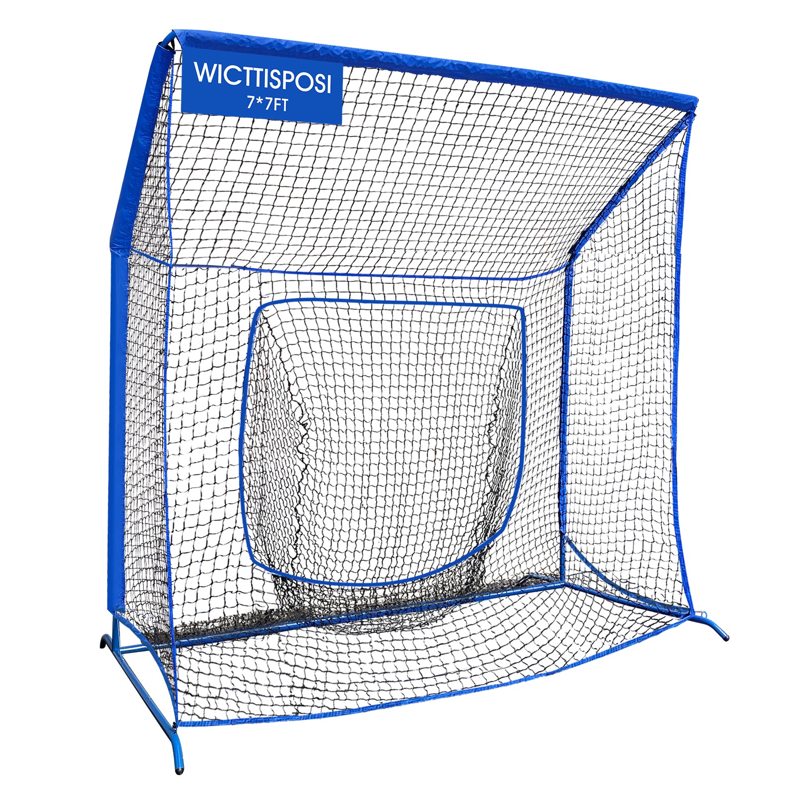 WICTTISPOSI Baseball Softball Net with Blocking System, 7x7ft Practice Cage for Batting/Pitching/Fielding, Metal Frame with Elevated Base and Storage Bag for Backyard Outdoor Indoor